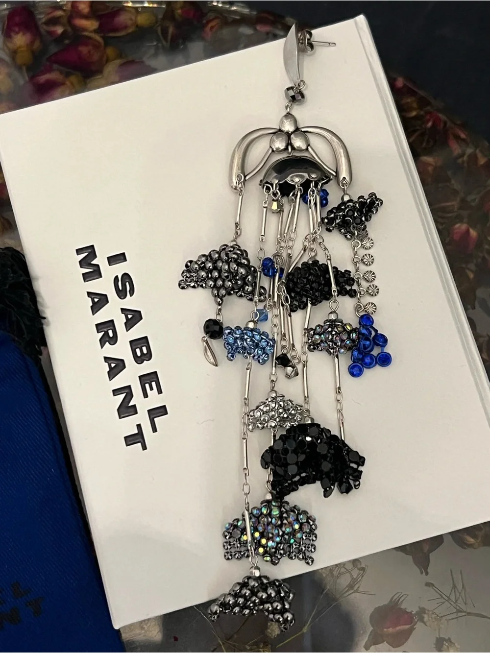 Isabel Marant Black, Blue & Silver Beaded Cascading Single Earring New!